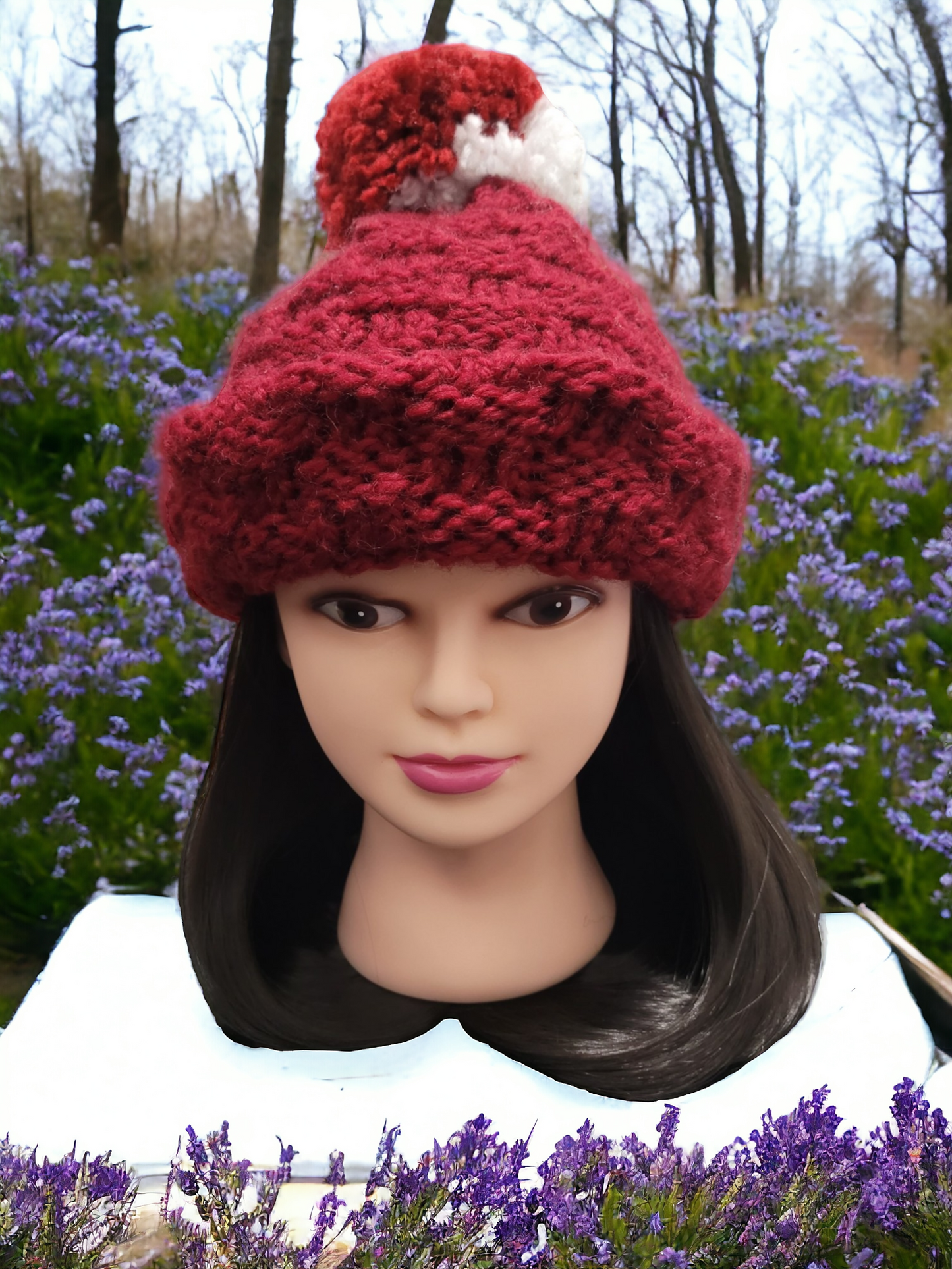 X-Long Red & White Pom-Pom Slouchy