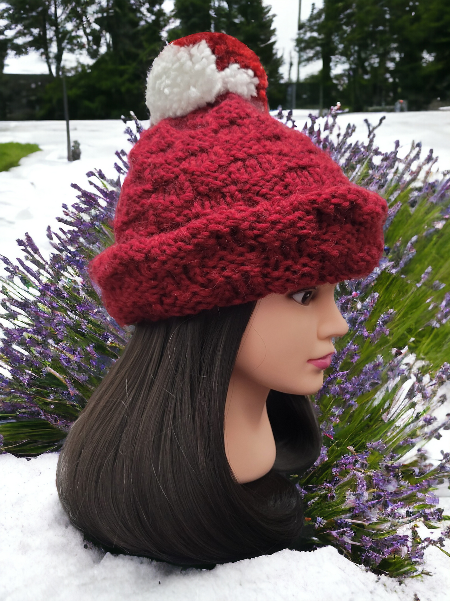 X-Long Red & White Pom-Pom Slouchy