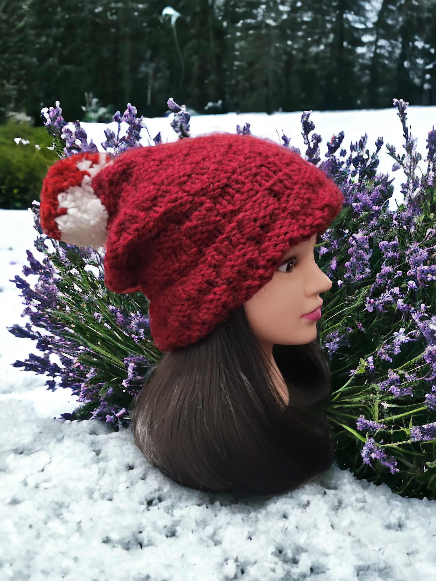 X-Long Red & White Pom-Pom Slouchy