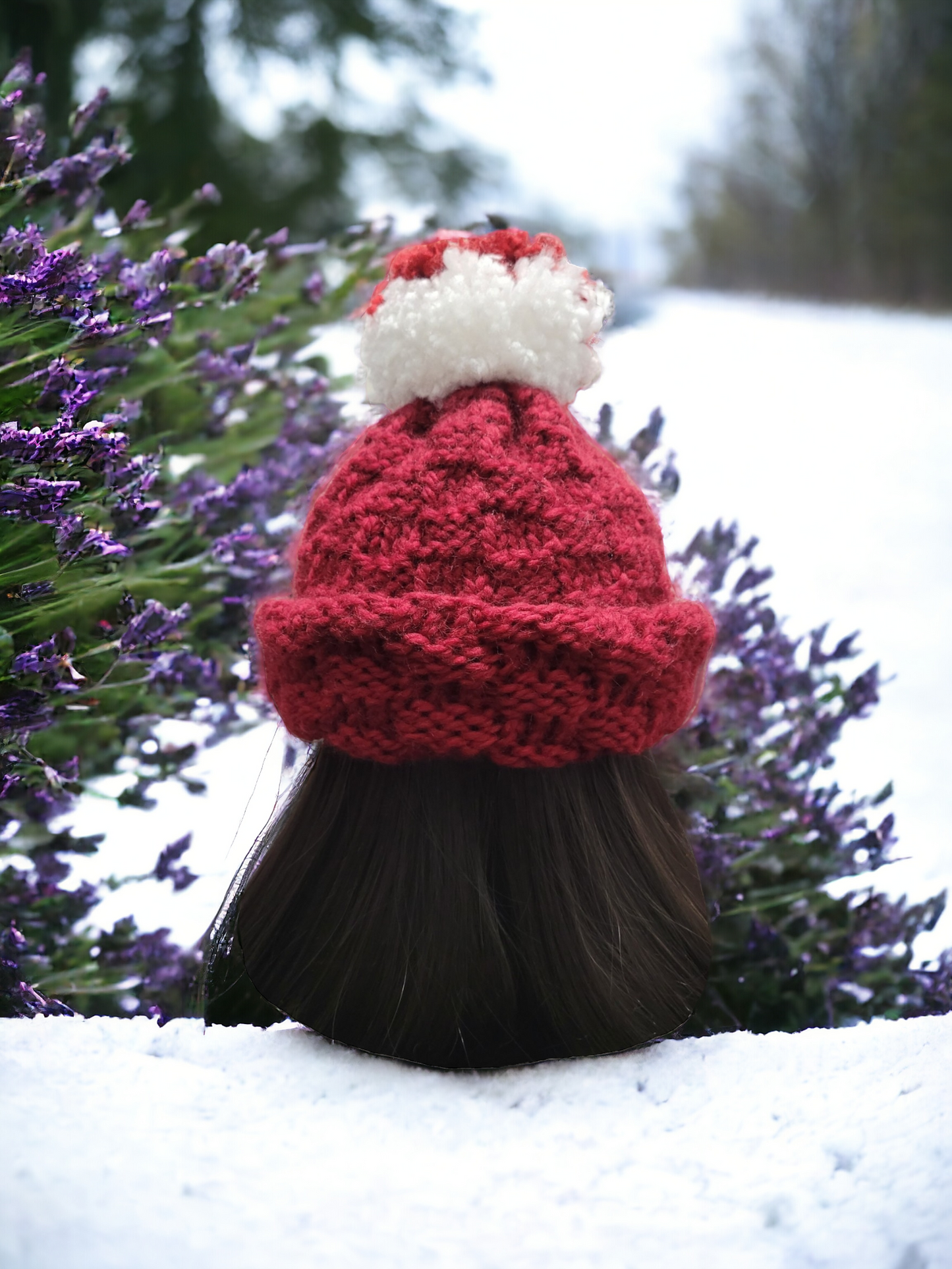 X-Long Red & White Pom-Pom Slouchy